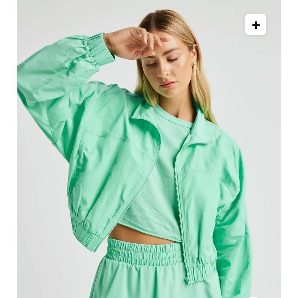 Year Of Ours YOS‎ Windbreaker Cropped Lucite Mint Green S Zip Crop Jacket $128